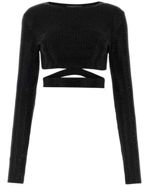 ANDREA ADAMO Cut Out Detailed Embellished Cropped Top - Black