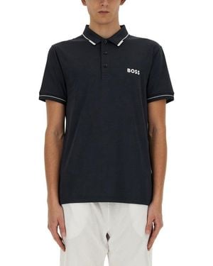 BOSS Logo Printed Short-Sleeved Polo Shirt - Black