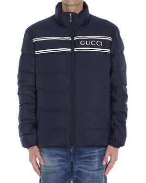 Gucci Logo Detailed Zip-Up Padded Jacket - Blue