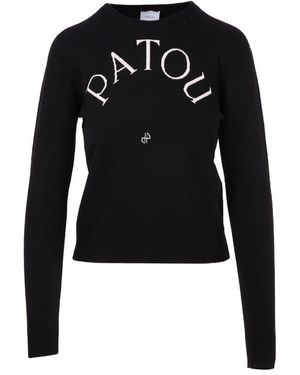 Patou Logo-Intarsia Crewneck Sweater - Black