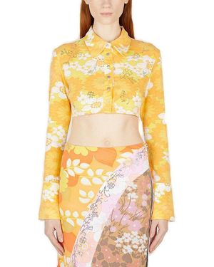 Rave Review Sommar Floral Printed Cropped Shirt - Yellow