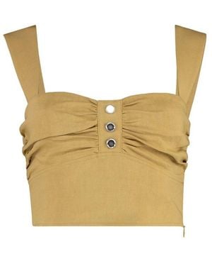 Pinko Button-Detailed Crop Top - Yellow