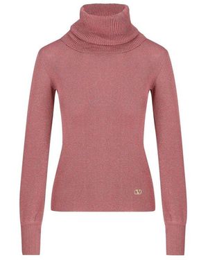 Valentino Logo Plaque Turtleneck Jumper - Red