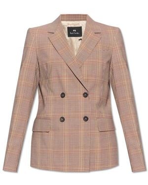 Paul Smith Long Sleeved Check Patterned Jacket - Natural