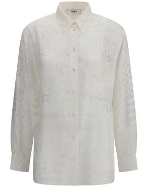 Fendi Long Sleeved Patchwork Shirt - White