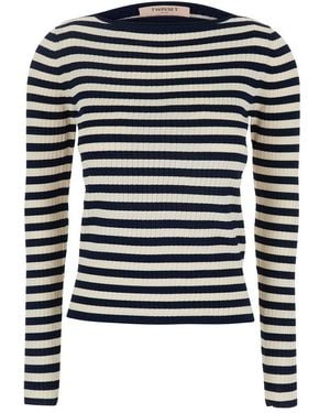 Twinset Ribbed Striped Knit Top - Blue
