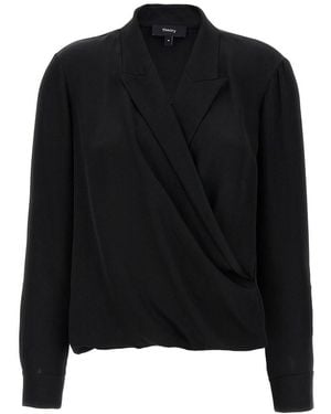 Theory V-Neck Draped Blouse - Black