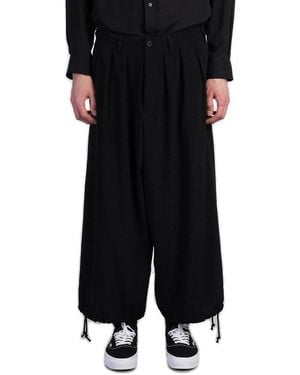 Yohji Yamamoto Pleat Detailed Wide Leg Trousers - Black