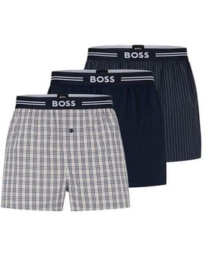 BOSS Logo-Waistband 3-Pack Boxers - Blue