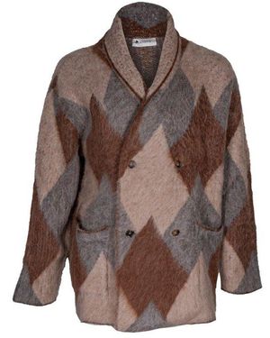 Laneus Checked Knitted Cardigan - Brown