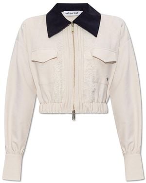 Self-Portrait Self Portrait Lace-Trim Zipped Jacket - Natural