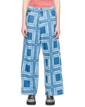 Charles Jeffrey Tartan Wide Leg Denim Jeans - Blue