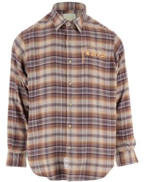 Aries Check Patterned Button-Up Shirt - Brown