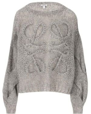 Loewe Anagram Logo Embroidered Crewneck Oversized Jumper - Grey