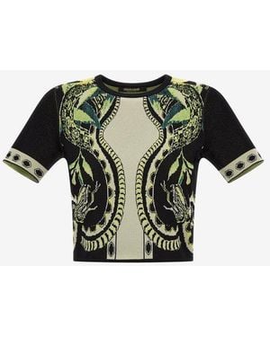 Roberto Cavalli Lemon Printed Knitted Cropped Top - Black