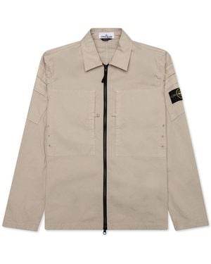 Stone Island Compass-Patch Long-Sleeved Zipped Jacket - Natural