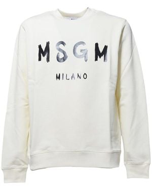 MSGM Logo-Printed Crewneck Sweatshirt - White