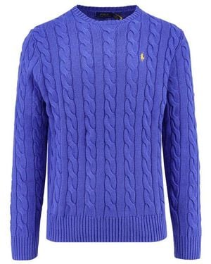 Polo Ralph Lauren Logo Embroidered Cable-Knit Sweater - Blue