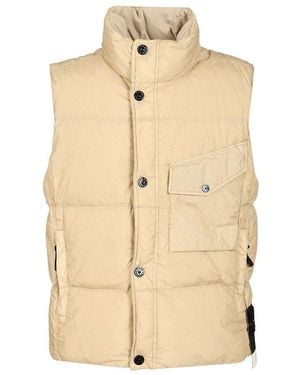 Stone Island Logo Patch High Neck Sleeveless Vest - Natural