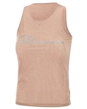 Blumarine Logo Embellished Strench Tulle Top - White