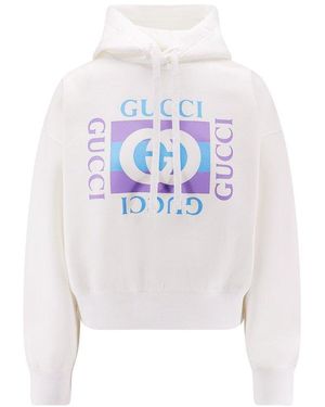 Gucci Logo Printed Drawstring Hoodie - White