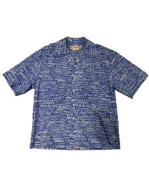 Marni All-Over Logo Printed Short-Sleeved Shirt - Blue