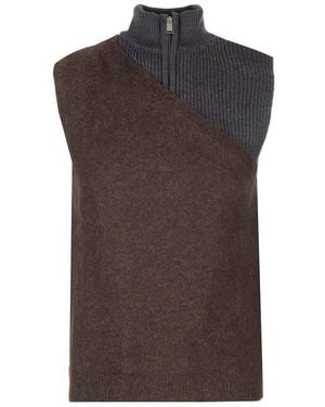 Fendi Two-Tone Stretch Wool Blend Vest - Brown