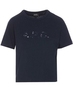 A.P.C. Logo Embroidered Crewneck T-Shirt - Blue