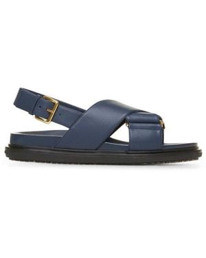 Marni Logo Embossed Buckled Sandals - Blue