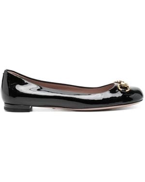 Gucci Horsebit Detailed Slip-On Ballerina Shoes - Black