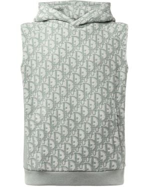 Dior All-Over Logo Patterned Sleeveless Hoodie - Grey