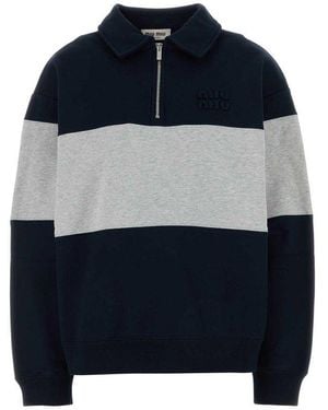 Miu Miu Two-Toned Long-Sleeved Polo Shirt - Blue