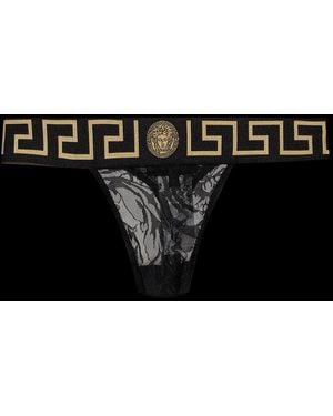 Versace Greca Border Laced Thongs - Black