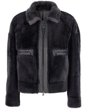 Brunello Cucinelli Zipped Shearling Jacket - Black