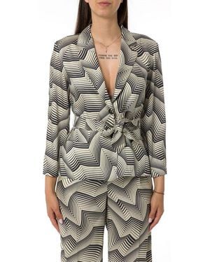 Marella Belted Patterned Blazer - Grey