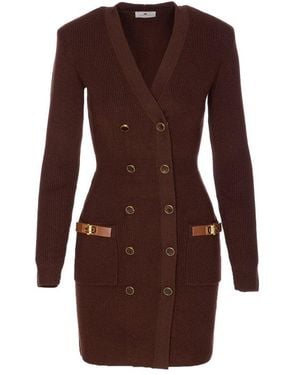 Elisabetta Franchi Double-Breasted Knitted Mini Dress - Brown