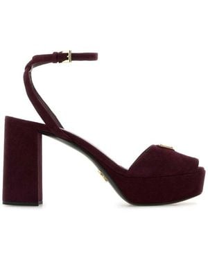 Prada Triangle-Logo Platform Sandals - Brown