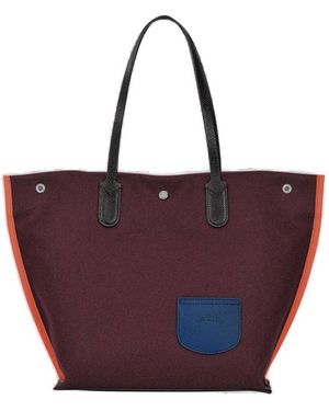 Longchamp Logo Embossed Felt Top Handle Bag - Purple
