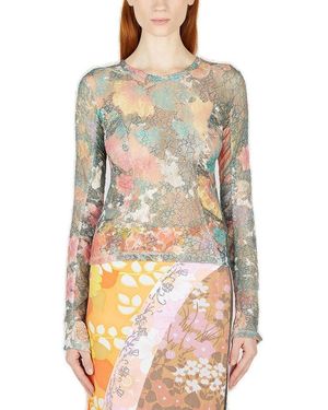 Rave Review Sol Graphic Motif Lace Mesh Long Sleeved Top - Multicolour