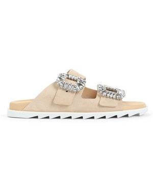 Roger Vivier Embellished Slip-On Sandals - Natural