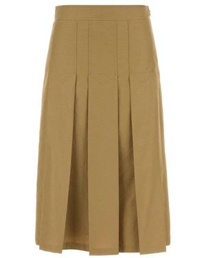 Prada Pleated Midi Skirt - Natural