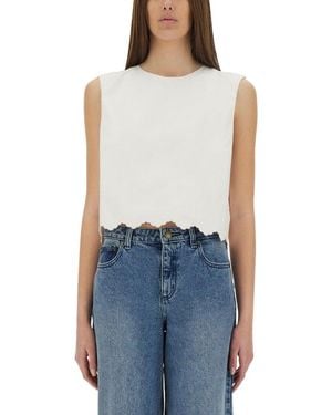Patou Scalloped Hem Sleeveless Top - Blue