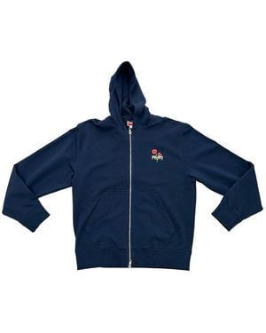 KENZO Logo Printed Zipped Hoodie - Blue