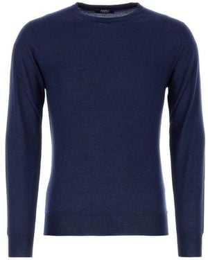 Fedeli Crew Neck Knit Top - Blue