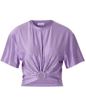 Rabanne Piercing Embellished Cropped T-Shirt - Purple