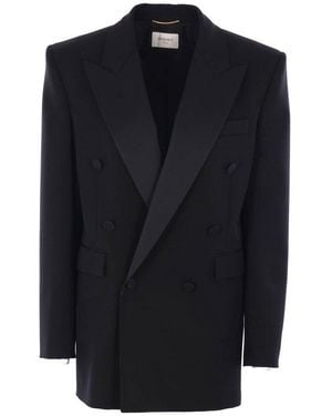 Saint Laurent Double-Breasted Wool Blazer - Black