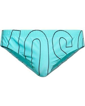 Moschino Logo-Printed Stretched Swim Briefs - Blue