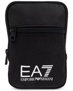 EA7 Logo Printed Zip-Up Shoulder Bag - Black