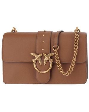 Pinko Logo Plaque Chain Linked Crossbody Bag - Brown