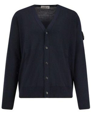Stone Island Logo Patch Knitted Cardigan - Blue